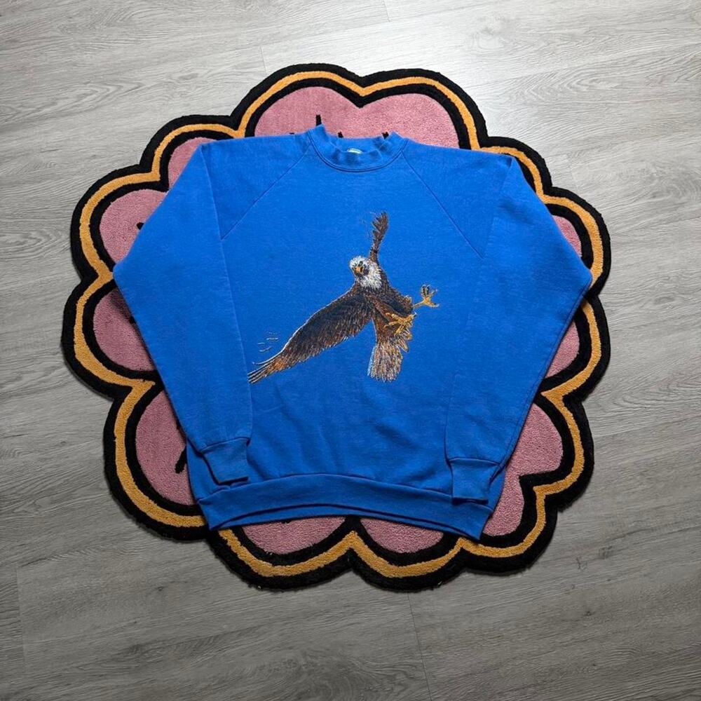 Vintage 90’s Bald Eagle Graphic Logo Sweatshirt Size 2XL Blue